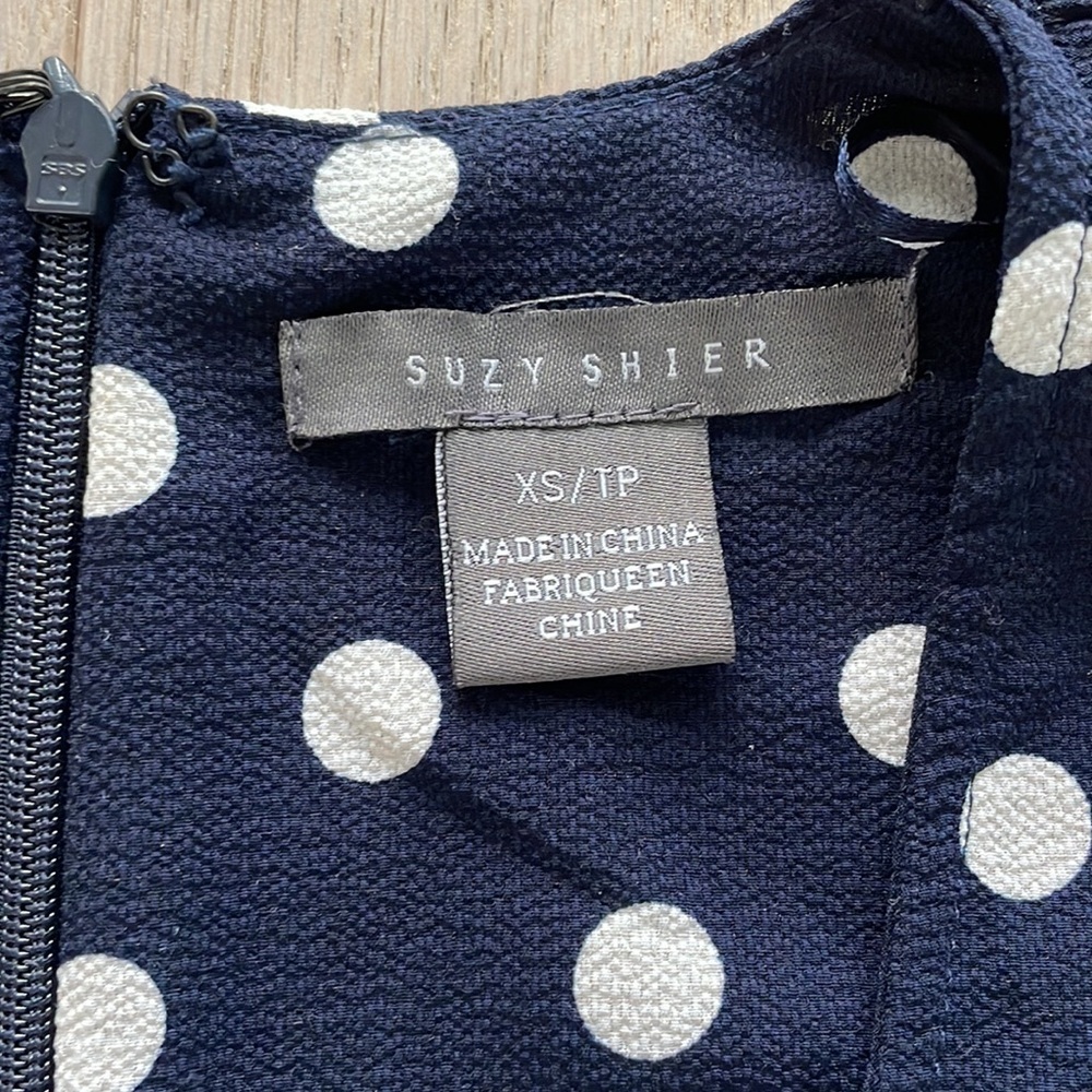 Suzy Shier Navy Blue and White Polka Dot Wrap Dress - Picture 7 of 8